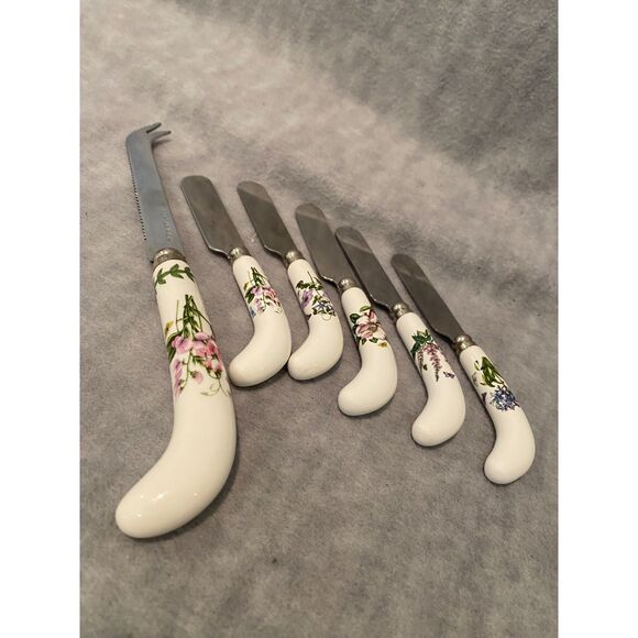 Portmeirion Botanic Garden Cheese Knife and 5 Spreaders Flowers Ceramic - Picture 4 of 7